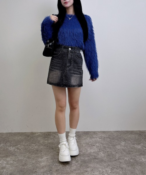 INGNI（イング）の「シャギーショート丈ニット（ニット/セーター・レディース・ボルドー/チャコールグレー/ブルー/アイボリー・M）」の8枚目の写真