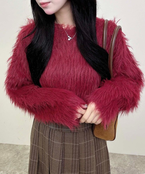 INGNI（イング）の「シャギーショート丈ニット（ニット/セーター・レディース・ボルドー/チャコールグレー/ブルー/アイボリー・M）」の11枚目の写真