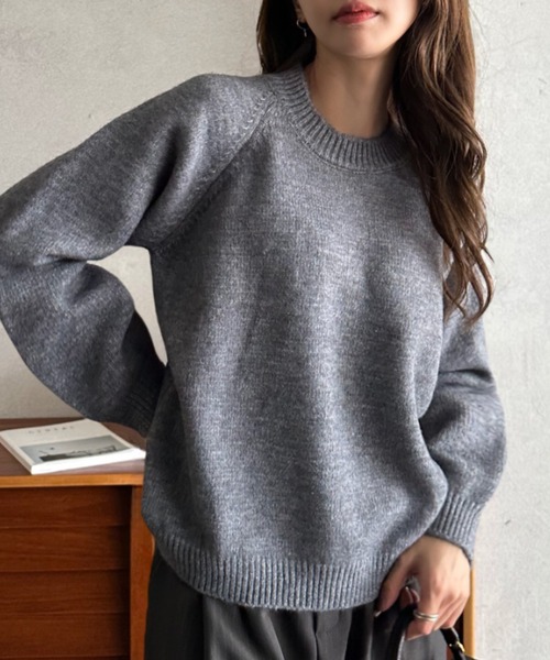 Eclat one(エクラワン)の「【Eclat one】ラグランスリーブ クルーネック ベーシックニット(ニット/セーター・レディース・アイボリー/レッド/グレー・FREE)」の9枚目の写真