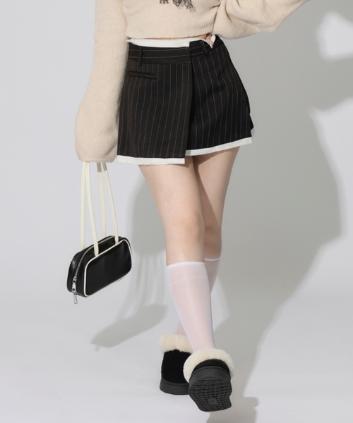 ALLuRing ChaRm(アリュリングチャーム)の「Asymmetry Striped Skirt Pants / アシンメトリーストライプスカートパンツ(スカート・レディース・グレー/ブラック・M/S)」の1枚目の写真