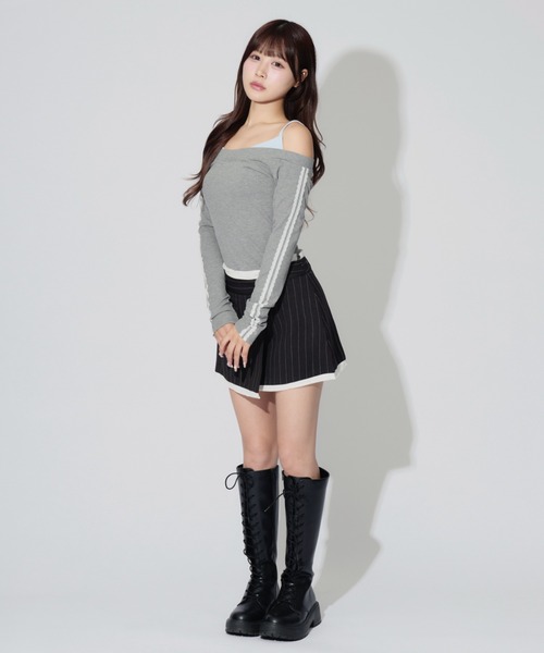ALLuRing ChaRm(アリュリングチャーム)の「Asymmetry Striped Skirt Pants / アシンメトリーストライプスカートパンツ(スカート・レディース・グレー/ブラック・M/S)」の10枚目の写真