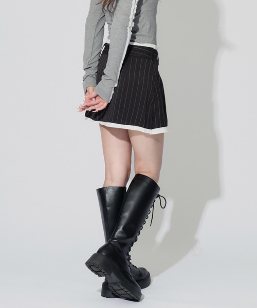 ALLuRing ChaRm(アリュリングチャーム)の「Asymmetry Striped Skirt Pants / アシンメトリーストライプスカートパンツ(スカート・レディース・グレー/ブラック・M/S)」の7枚目の写真