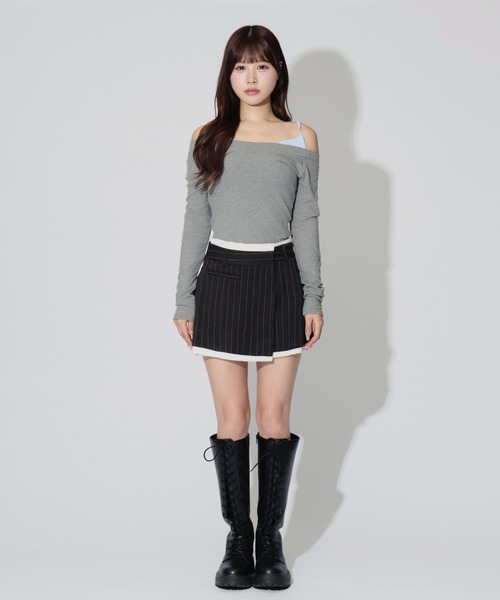 ALLuRing ChaRm(アリュリングチャーム)の「Asymmetry Striped Skirt Pants / アシンメトリーストライプスカートパンツ(スカート・レディース・グレー/ブラック・M/S)」の8枚目の写真