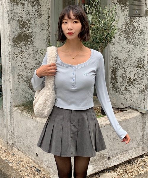 Teem Store(チームストア)の「リボン刺繍ワンポイントヘンリーネックロンT(Tシャツ/カットソー・レディース・ピンク/サックスブルー/グレー・M/L)」の20枚目の写真