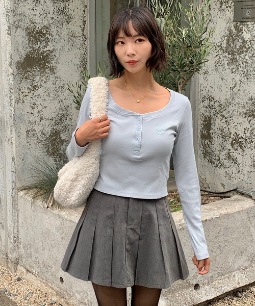 Teem Store(チームストア)の「リボン刺繍ワンポイントヘンリーネックロンT(Tシャツ/カットソー・レディース・ピンク/サックスブルー/グレー・M/L)」の22枚目の写真