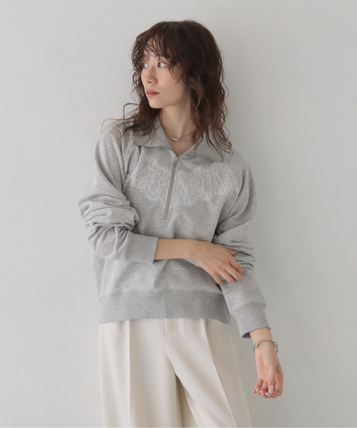 CLEIO（クレイオ）の「【CLEIO】リバーレースハーフジップ裏毛スウェット REVER LACE HALF-ZIP FRENCH TERRY SWEATSHIRT/980-14609（スウェット・レディース・杢グレー/チャコール・FREE）」の11枚目の写真