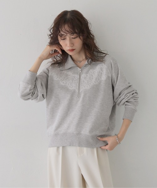 CLEIO（クレイオ）の「【CLEIO】リバーレースハーフジップ裏毛スウェット REVER LACE HALF-ZIP FRENCH TERRY SWEATSHIRT/980-14609（スウェット・レディース・杢グレー/チャコール・FREE）」の9枚目の写真