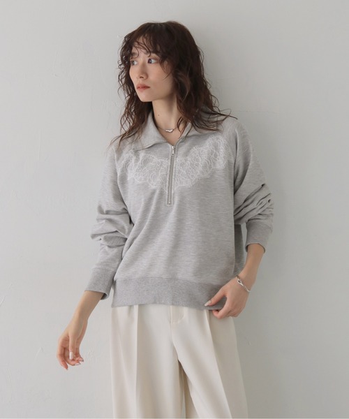 CLEIO（クレイオ）の「【CLEIO】リバーレースハーフジップ裏毛スウェット REVER LACE HALF-ZIP FRENCH TERRY SWEATSHIRT/980-14609（スウェット・レディース・杢グレー/チャコール・FREE）」の13枚目の写真