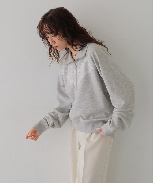 CLEIO（クレイオ）の「【CLEIO】リバーレースハーフジップ裏毛スウェット REVER LACE HALF-ZIP FRENCH TERRY SWEATSHIRT/980-14609（スウェット・レディース・杢グレー/チャコール・FREE）」の8枚目の写真