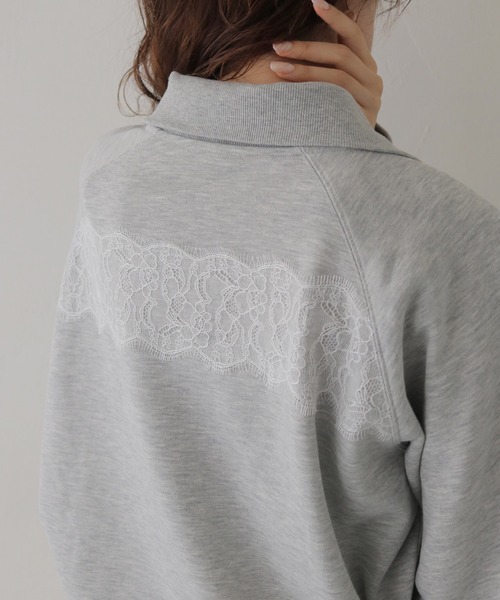 CLEIO（クレイオ）の「【CLEIO】リバーレースハーフジップ裏毛スウェット REVER LACE HALF-ZIP FRENCH TERRY SWEATSHIRT/980-14609（スウェット・レディース・杢グレー/チャコール・FREE）」の3枚目の写真