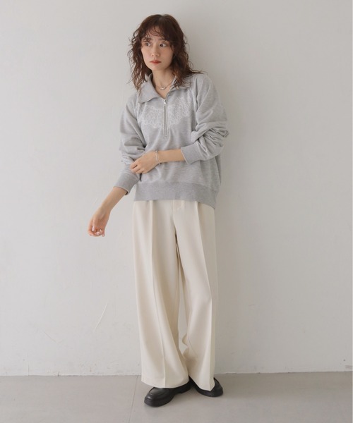 CLEIO（クレイオ）の「【CLEIO】リバーレースハーフジップ裏毛スウェット REVER LACE HALF-ZIP FRENCH TERRY SWEATSHIRT/980-14609（スウェット・レディース・杢グレー/チャコール・FREE）」の10枚目の写真