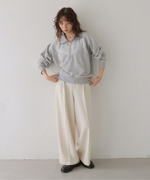 CLEIO（クレイオ）の「【CLEIO】リバーレースハーフジップ裏毛スウェット REVER LACE HALF-ZIP FRENCH TERRY SWEATSHIRT/980-14609（スウェット・レディース・杢グレー/チャコール・FREE）」の14枚目の写真