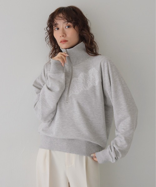 CLEIO（クレイオ）の「【CLEIO】リバーレースハーフジップ裏毛スウェット REVER LACE HALF-ZIP FRENCH TERRY SWEATSHIRT/980-14609（スウェット・レディース・杢グレー/チャコール・FREE）」の19枚目の写真