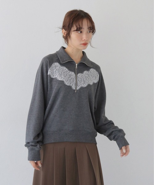 CLEIO（クレイオ）の「【CLEIO】リバーレースハーフジップ裏毛スウェット REVER LACE HALF-ZIP FRENCH TERRY SWEATSHIRT/980-14609（スウェット・レディース・杢グレー/チャコール・FREE）」の20枚目の写真