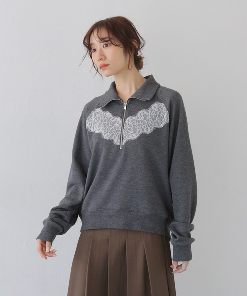CLEIO（クレイオ）の「【CLEIO】リバーレースハーフジップ裏毛スウェット REVER LACE HALF-ZIP FRENCH TERRY SWEATSHIRT/980-14609（スウェット・レディース・杢グレー/チャコール・FREE）」の21枚目の写真