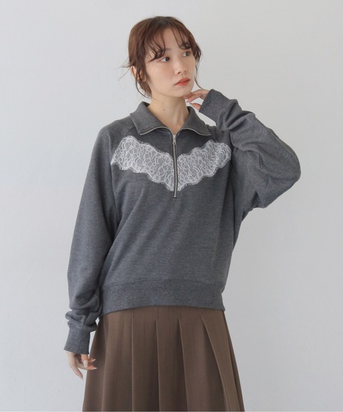 CLEIO（クレイオ）の「【CLEIO】リバーレースハーフジップ裏毛スウェット REVER LACE HALF-ZIP FRENCH TERRY SWEATSHIRT/980-14609（スウェット・レディース・杢グレー/チャコール・FREE）」の22枚目の写真
