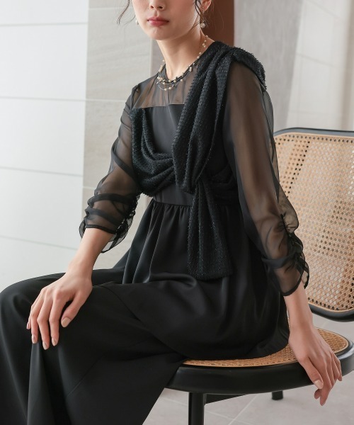 Jolie et Jolie（ジョリーエジョリー）の「カットジャガード使いアシメデザインブラウスパンツセット（パンツドレス・レディース・ブラック/ベージュ・M/L/LL/3L/4L/5L）」の22枚目の写真
