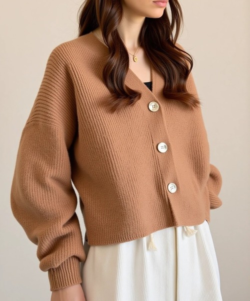 cammie(キャミー)の「ビッグボタンニットカーディガン(カーディガン/ボレロ・レディース・アイボリー/キャメル・M/L)」の14枚目の写真