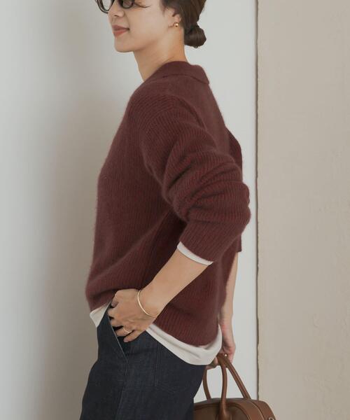 URBAN RESEARCH DOORS(アーバンリサーチドアーズ)の「FOX混衿付き畦ニット(ニット/セーター・レディース・ベージュ/ボルドー/グレー・FREE)」の10枚目の写真
