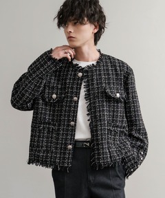 ❣️タイムセール❣️Eimee Law ツイードクロップドジャケット ブラック セール】《set up対応》クロップドツイードジャケット（ノーカラー