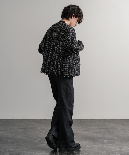 Rocky Monroe(ロッキーモンロー)の「ツイードカットオフフリンジシルバーボタンショート丈ノーカラージャケット(ノーカラージャケット・メンズ・ブラック/ホワイト・M/L)」の16枚目の写真