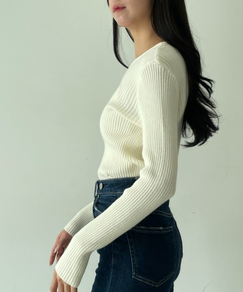 ｔｏｌｅｎｅ（トレネ）の「カットアウト バックリボンデザイン リブニットトップス（ニット/セーター・レディース・ブラック/オフホワイト・FREE）」の10枚目の写真