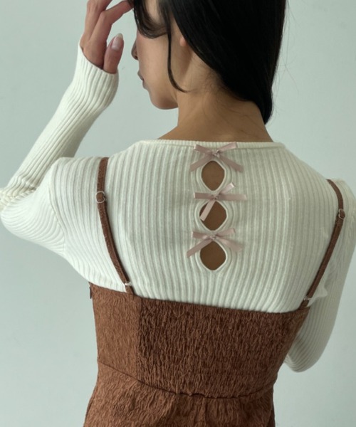 ｔｏｌｅｎｅ（トレネ）の「カットアウト バックリボンデザイン リブニットトップス（ニット/セーター・レディース・ブラック/オフホワイト・FREE）」の15枚目の写真
