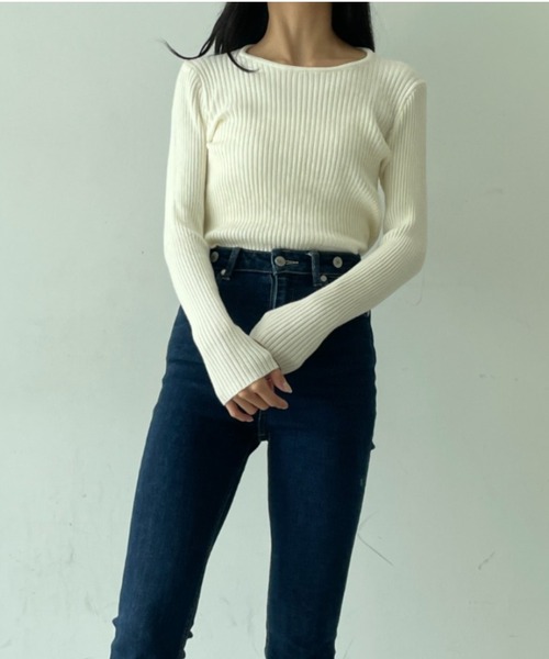 ｔｏｌｅｎｅ（トレネ）の「カットアウト バックリボンデザイン リブニットトップス（ニット/セーター・レディース・ブラック/オフホワイト・FREE）」の12枚目の写真