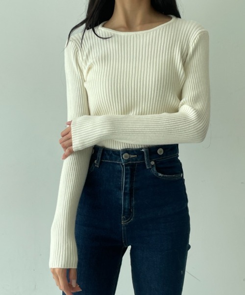 ｔｏｌｅｎｅ（トレネ）の「カットアウト バックリボンデザイン リブニットトップス（ニット/セーター・レディース・ブラック/オフホワイト・FREE）」の13枚目の写真
