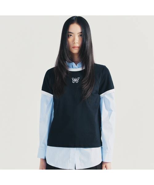 NICK&NICOLE(ニックアンドニコール)の「BUTTERFLY CONTRAST RINGER TOP_BLACK WHITE(Tシャツ/カットソー・レディース・ブラック×ホワイト・FREE)」の1枚目の写真