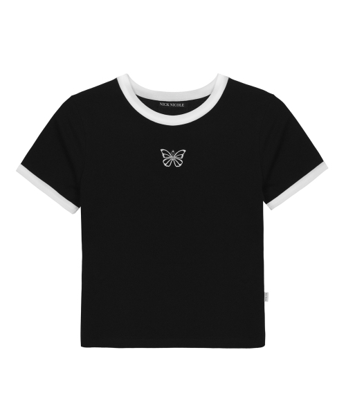NICK&NICOLE(ニックアンドニコール)の「BUTTERFLY CONTRAST RINGER TOP_BLACK WHITE(Tシャツ/カットソー・レディース・ブラック×ホワイト・FREE)」の4枚目の写真