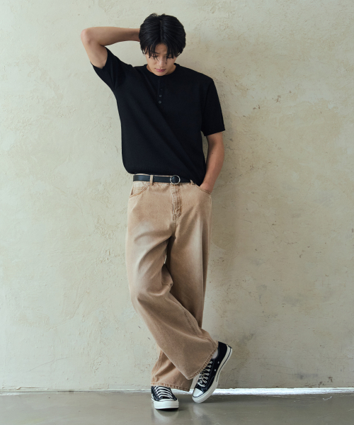 NODU（ノードユー）の「プレーンヘンリーネック半袖ニット[黒]（ニット/セーター・メンズ・その他・MEDIUM/LARGE）」の3枚目の写真