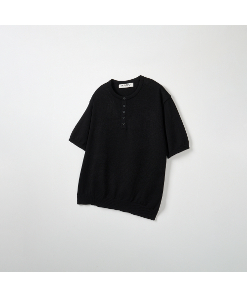 NODU（ノードユー）の「プレーンヘンリーネック半袖ニット[黒]（ニット/セーター・メンズ・その他・MEDIUM/LARGE）」の6枚目の写真