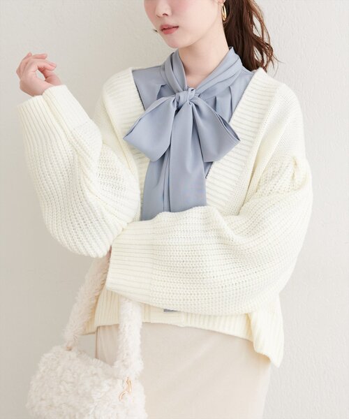 natural couture（ナチュラルクチュール）の「ざっくり編みカーディガン（カーディガン/ボレロ・レディース・イエロー/オフホワイト/グレイッシュベージュ・FREE）」の7枚目の写真