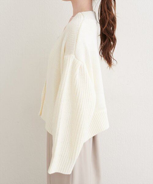 natural couture（ナチュラルクチュール）の「ざっくり編みカーディガン（カーディガン/ボレロ・レディース・イエロー/オフホワイト/グレイッシュベージュ・FREE）」の10枚目の写真