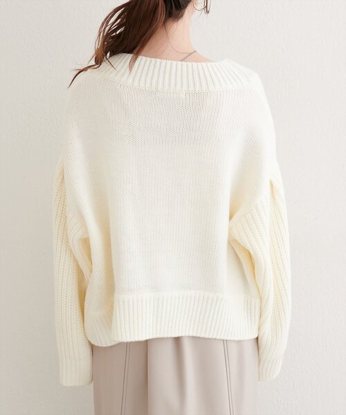 natural couture（ナチュラルクチュール）の「ざっくり編みカーディガン（カーディガン/ボレロ・レディース・イエロー/オフホワイト/グレイッシュベージュ・FREE）」の11枚目の写真