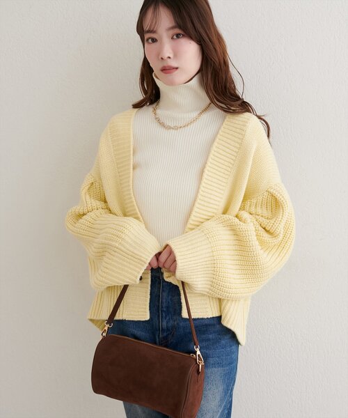natural couture（ナチュラルクチュール）の「ざっくり編みカーディガン（カーディガン/ボレロ・レディース・イエロー/オフホワイト/グレイッシュベージュ・FREE）」の18枚目の写真