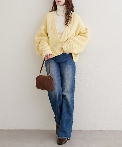 natural couture（ナチュラルクチュール）の「ざっくり編みカーディガン（カーディガン/ボレロ・レディース・イエロー/オフホワイト/グレイッシュベージュ・FREE）」の20枚目の写真