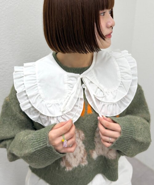 w closet（ダブルクローゼット）の「フリルBIGつけ襟（付け襟・レディース・オフホワイト/ブラック・FREE）」の3枚目の写真