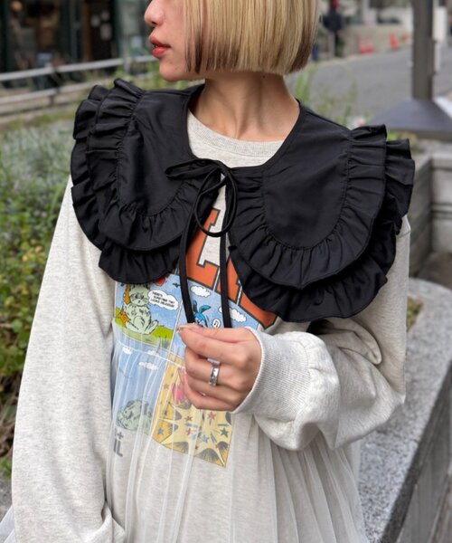 w closet（ダブルクローゼット）の「フリルBIGつけ襟（付け襟・レディース・オフホワイト/ブラック・FREE）」の12枚目の写真