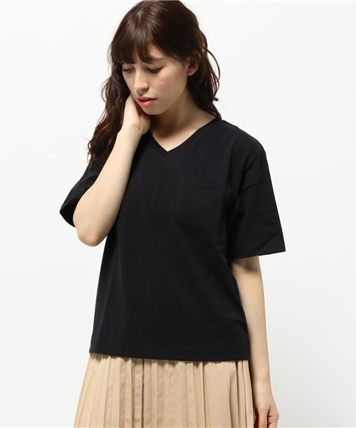 OUTLET（アウトレット）の「【Discoat Petit】16/-ポケ付VネックT（Tシャツ/カットソー・レディース・杢グレー/ブラック・FREE）」の2枚目の写真