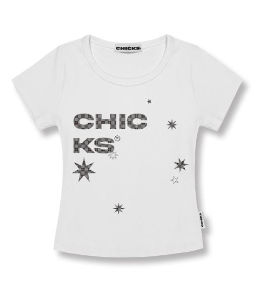 CHICKS(チックス)の「チェックアシンメトリーステラスリムフィット半袖Tシャツホワイト(Tシャツ/カットソー・レディース・ホワイト・FREE)」の1枚目の写真