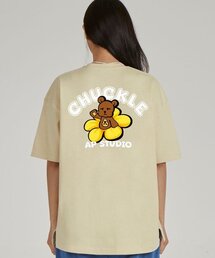 ホワイトチャークベアラウンドネック15番手コットン半袖Tシャツ_バター