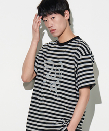 CAMEL WORK（キャメルワーク）の「オパシティ Mロゴストライプ半袖Tシャツ（ブラック）（Tシャツ/カットソー）」