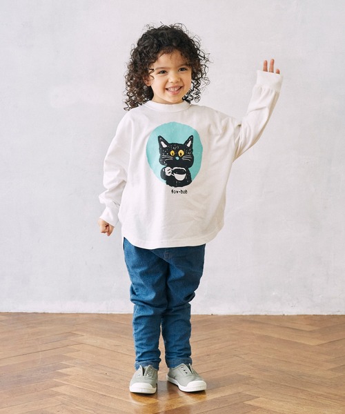 FOV(フォブ)の「フォブ F/B CAT L/S Tシャツ(Tシャツ/カットソー・キッズ・チャコールグレー/ベージュ系その他/ホワイト・100cm/110cm/120cm/130cm/90cm)」の7枚目の写真