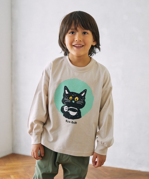 FOV(フォブ)の「フォブ F/B CAT L/S Tシャツ(Tシャツ/カットソー・キッズ・チャコールグレー/ベージュ系その他/ホワイト・100cm/110cm/120cm/130cm/90cm)」の10枚目の写真