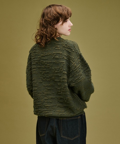 WETTEMPT(ウィテンプト)の「LOOPED JACQUARD TEXTURE KNIT / ループドジャカードテクスチャーニット(ニット/セーター・メンズ・カーキ/レッド・SMALL/MEDIUM/LARGE)」の6枚目の写真