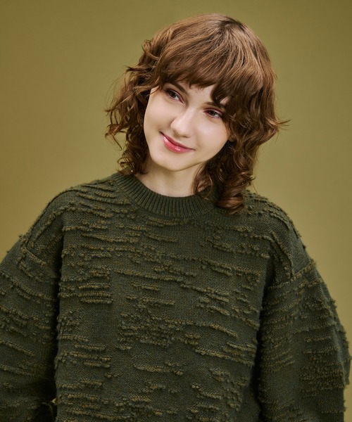 WETTEMPT(ウィテンプト)の「LOOPED JACQUARD TEXTURE KNIT / ループドジャカードテクスチャーニット(ニット/セーター・メンズ・カーキ/レッド・SMALL/MEDIUM/LARGE)」の9枚目の写真