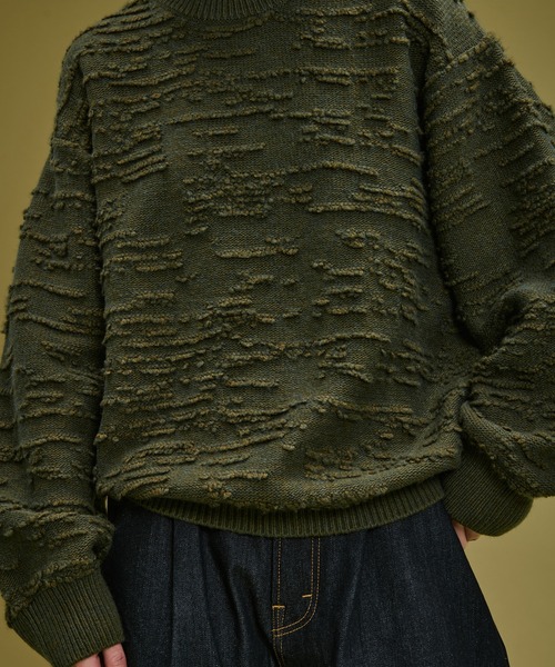 WETTEMPT(ウィテンプト)の「LOOPED JACQUARD TEXTURE KNIT / ループドジャカードテクスチャーニット(ニット/セーター・メンズ・カーキ/レッド・SMALL/MEDIUM/LARGE)」の10枚目の写真