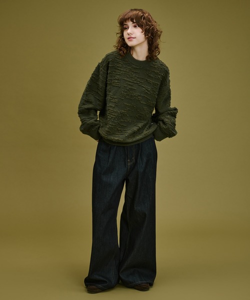 WETTEMPT(ウィテンプト)の「LOOPED JACQUARD TEXTURE KNIT / ループドジャカードテクスチャーニット(ニット/セーター・メンズ・カーキ/レッド・SMALL/MEDIUM/LARGE)」の13枚目の写真